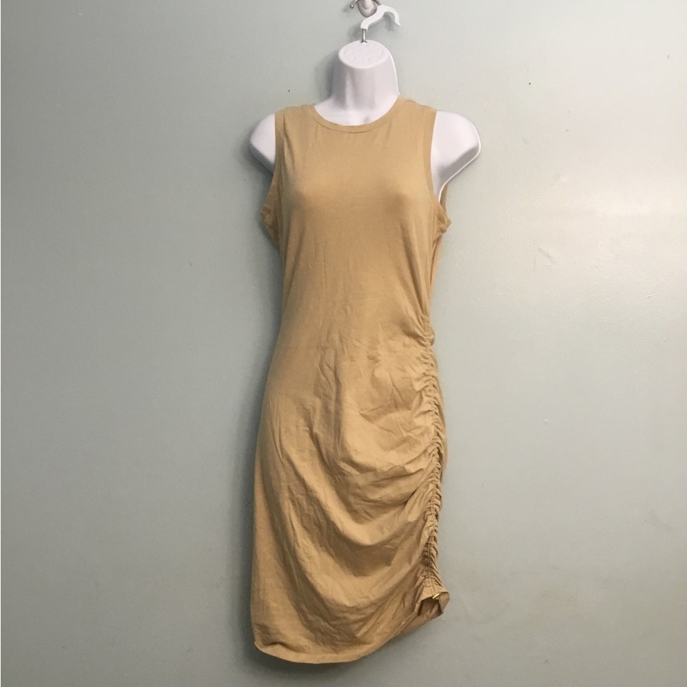 MICHAEL Michael Kors Tan Asymmetrical Ruched Sheath Dress